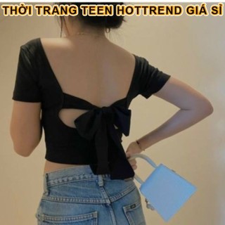 Áo croptop cổ chữ U phối nơ lưng phong cách Pháp ngọt ngào cho nữ