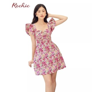RECHIC Đầm ngắn Eliza cổ vuông cúp ngực tay cánh bướm trẻ trung thanh lịch