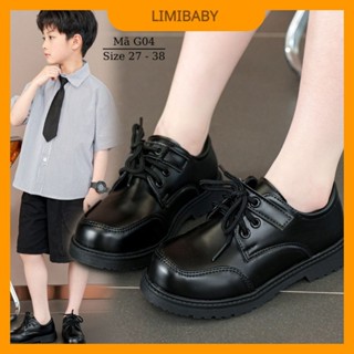 Giày da đen đồng phục trẻ em học sinh Vinschool Ngôi Sao Quốc Tế Nhật Bản mềm êm Giày tây bé trai mặc vest LIMIBABY G04