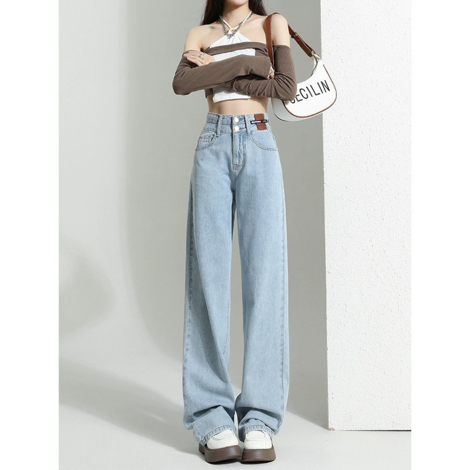 Quần Dài Nữ Ống Suông, Quần Jean Nữ Ống Rộng Cạp Cao Chất Liệu Jean Mềm Thoải Mái Đi Chơi TL47