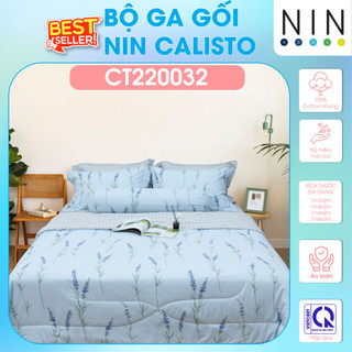 NEW 2024 Bộ 3,4 món drap cotton, áo gối NIN Calisto CT220032 1m2, 1m4, 1m6, 1m8 bọc nệm bo chun, cao cấp