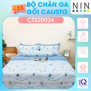 NEW ARRIVAL Bộ 5 món drap cotton, áo gối, mền chần NIN Calisto CT220034 1m6, 1m8 bọc nệm bo chun