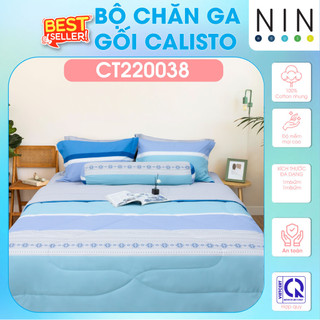 NEW ARRIVAL Bộ 5 món drap cotton, áo gối, mền chần NIN Calisto CT220038 1m6, 1m8 bọc nệm bo chun