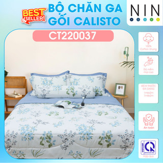 NEW ARRIVAL Bộ 5 món drap cotton, áo gối, mền chần NIN Calisto CT220037 1m6, 1m8 bọc nệm bo chun