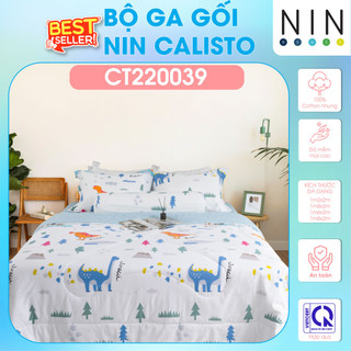 NEW 2024 Bộ 3,4 món drap cotton, áo gối NIN Calisto CT220039 1m2, 1m4, 1m6, 1m8 bọc nệm bo chun