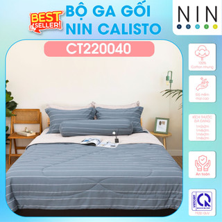 NEW 2024 Bộ 3,4 món drap cotton, áo gối NIN Calisto CT220040 1m2, 1m4, 1m6, 1m8 bọc nệm bo chun
