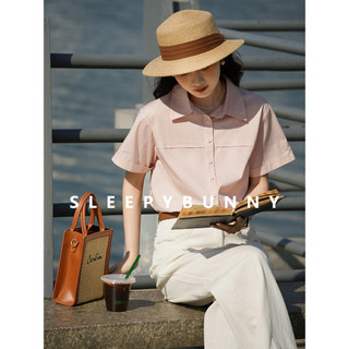 [Order theo yêu cầu] Áo sơ mi ngắn tay dáng ngắn tay mùa xuân đơn giản và đa năng dành cho nữ (SLEEPY BUNNY)