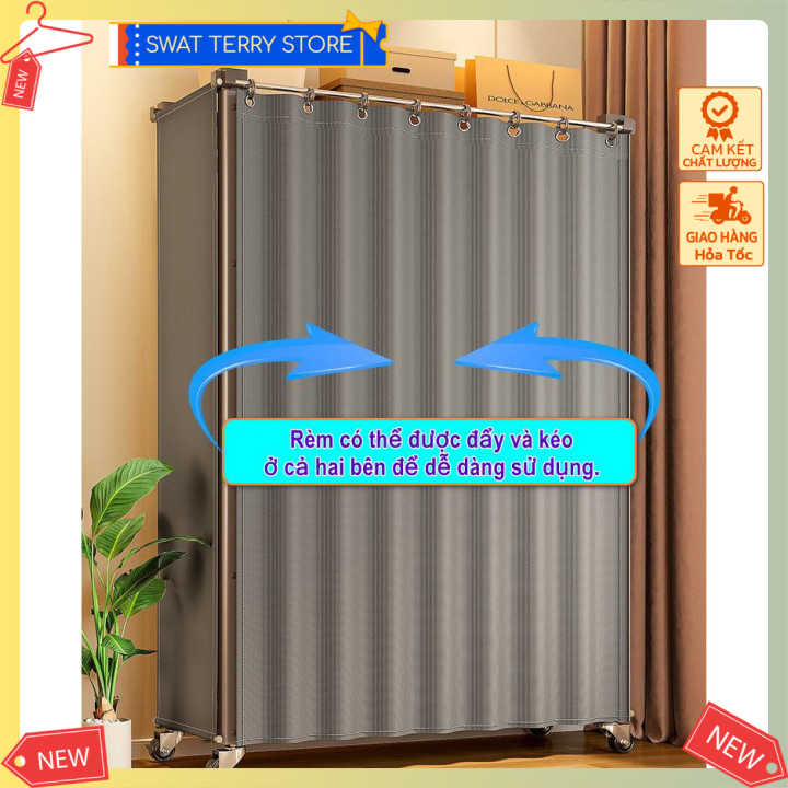 ✨[Fast-2h] Kệ thép chịu lực 5 tầng xếp gọn có bánh xe và rèm kéo cao cấp Freestanding Metal Iron She