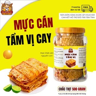 Khô mực cán tẩm gia vị hũ 500gr thịt nhiều miếng dày cay mềm - khô mực tẩm gia vị loại ngon - khô mực ada