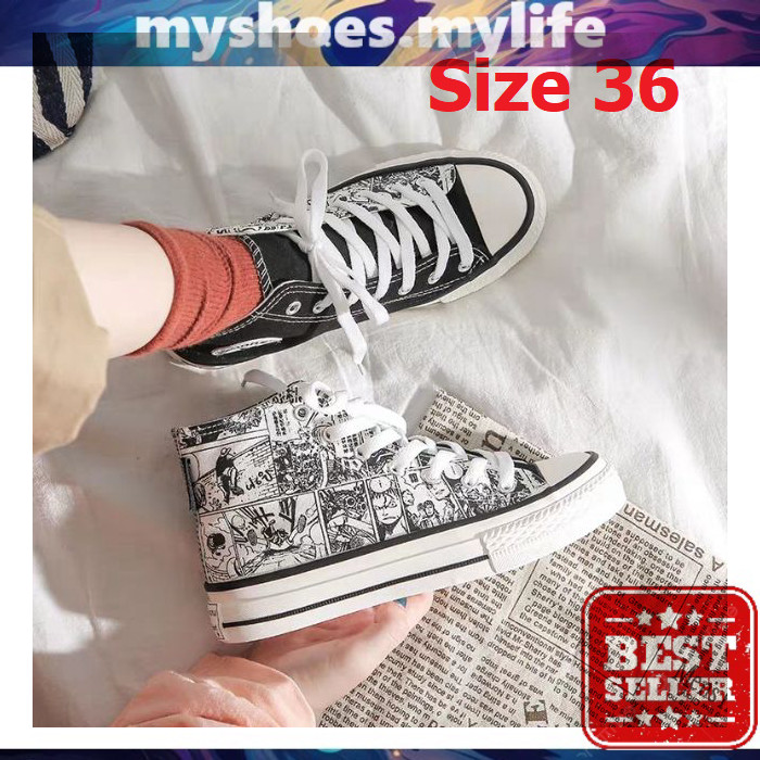 𝗠𝗬 𝗦𝗛𝗢𝗘𝗦 𝗠𝗬 𝗟𝗜𝗙𝗘 .̷ ̷    - H33 - Giày thể thao nữ cao cổ phản quang họa tiết in truyện tranh