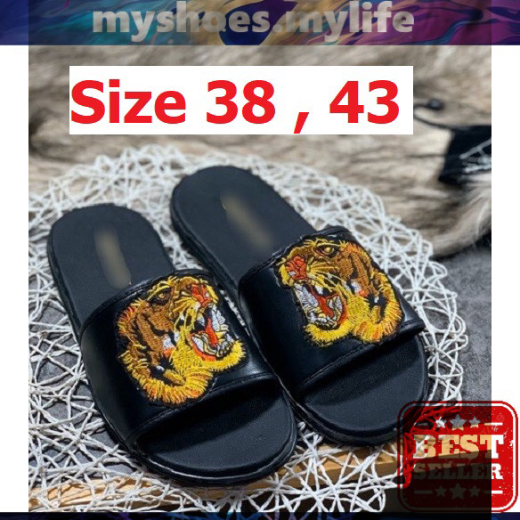 𝗠𝗬 𝗦𝗛𝗢𝗘𝗦 𝗠𝗬 𝗟𝗜𝗙𝗘 .̷ ̷    - H36 - Dép quai ngang nam thêu hình tiger đen họa tiết dễ phối đồ