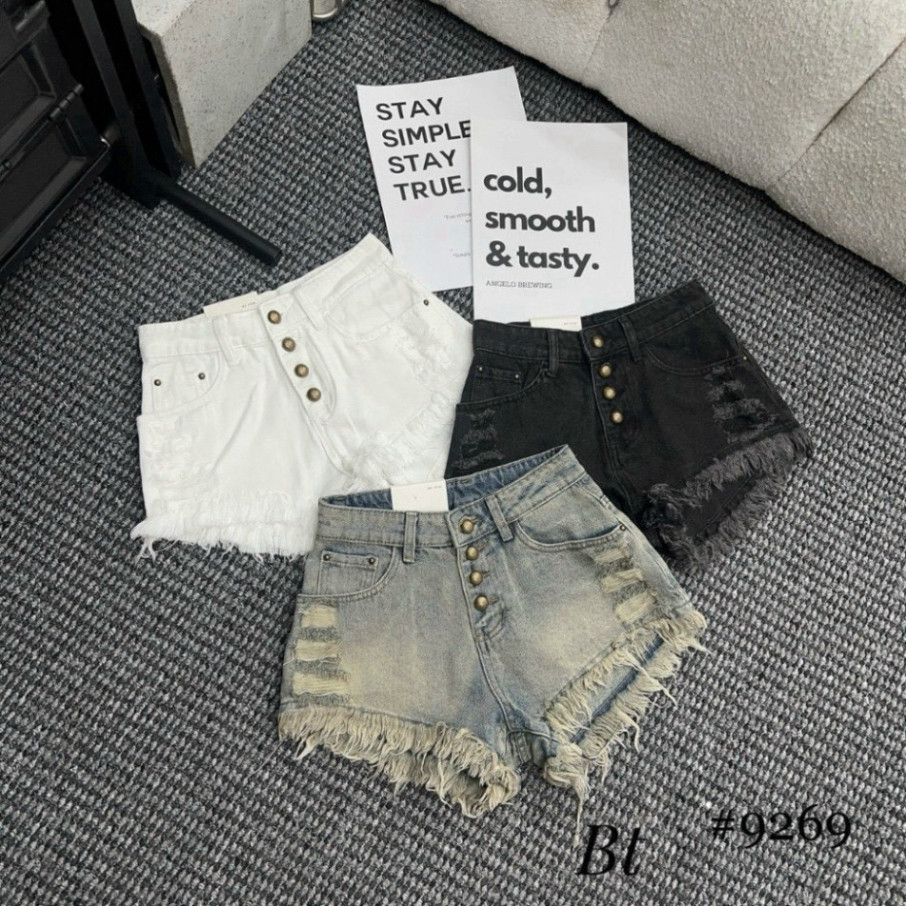 Quần short jeans, quần đùi bò rách tua rua phối nhiều cúc siêu cá tính mặc cực sang chảnh N76 aaa