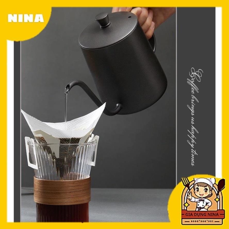 Bình cổ ngỗng pha cà phê ấm cổ ngỗng vòi dài 350-600ml - Ấm đen rót nước cổ ngỗng Thép không gỉ Cao 