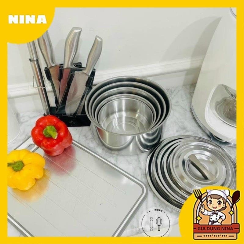 Bộ 5 thau inox có nắp size Đại