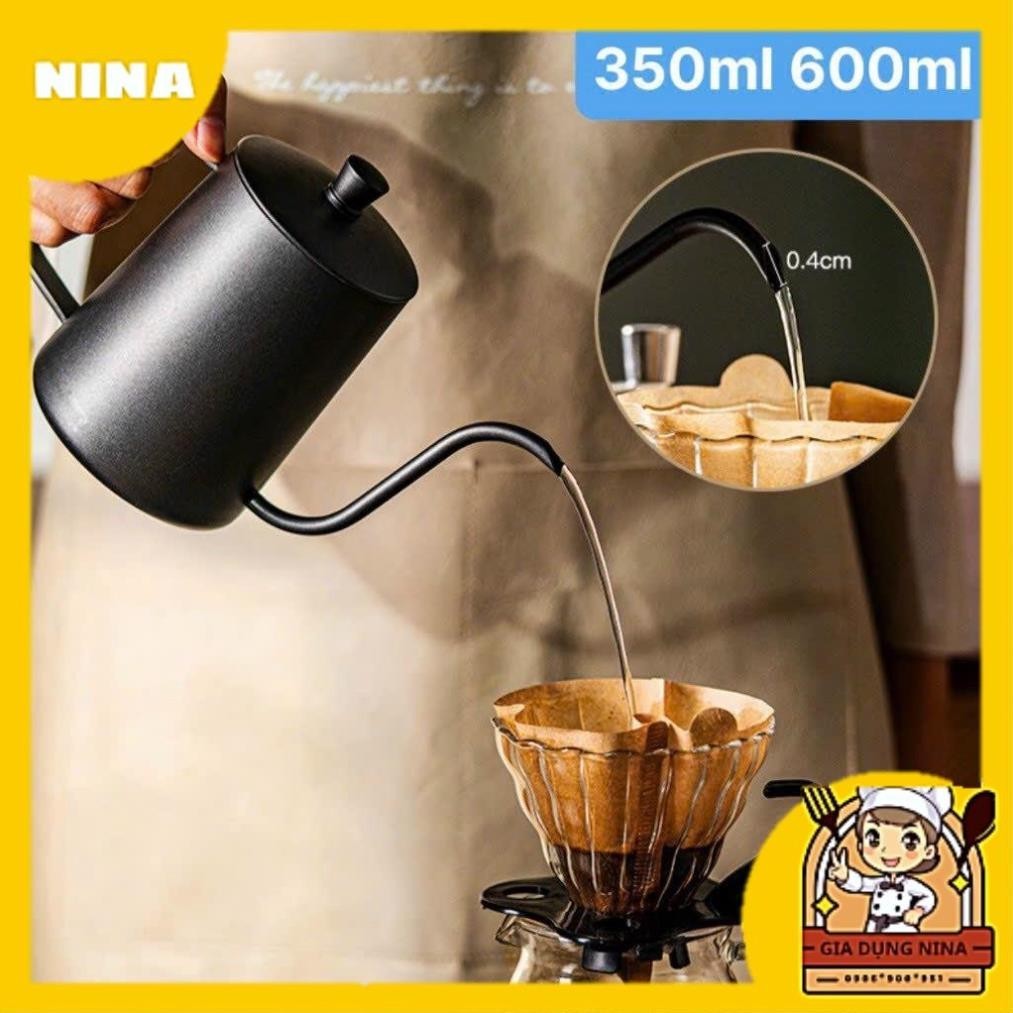 Bình cổ ngỗng pha cà phê ấm cổ ngỗng vòi dài 350-600ml - Ấm đen rót nước cổ ngỗng Thép không gỉ Cao 