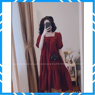 Váy đuôi cá cổ vuông chất đũi mềm , Phải cách tiểu Thư From Rộng