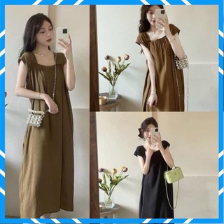 Váy Xuông  , Đầm Đũi Tay Hến Chất Đũi Tơ From Rộng Dáng Dài mặc THoáng Mát Trong Mùa Hè