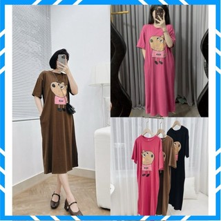Váy Phông Suông, Đầm Suông Rộng In Hình CHÓ MIU From Rộng, Dáng Dài Chất Cotton Mặc Hè Mát
