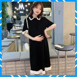 Váy , Đầm Polo Dáng Suông Cổ Sen Phối Viền Bèo Sang Chảnh Dáng Dài
