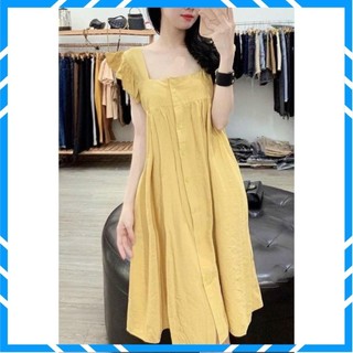 Váy Đũi Cánh Tiên Gài Cúc From Rộng , Dầm Tay bèo Toen Dáng Siêu Dễ Thương
