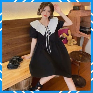 Váy nữ vintage, Đầm xòe ulzzang cổ bèo tiểu thư tay bo chun hàn quốc