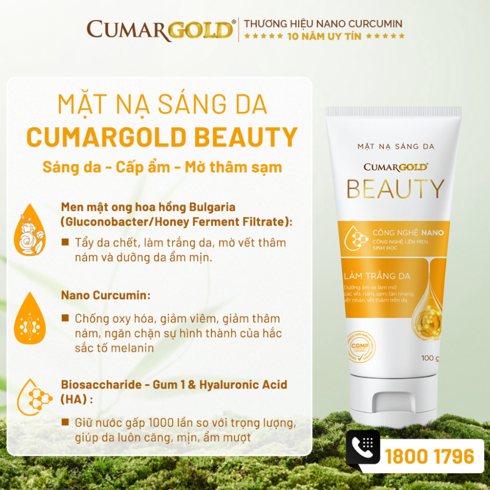 Mặt nạ sáng da CumarGold Beauty giúp hỗ trợ mờ thâm nám, dưỡng sáng da từ nghệ Nano curcumin - CMB02