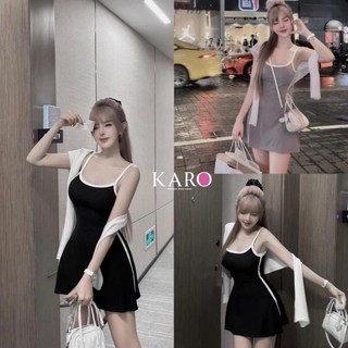 Set đầm 2 dây dáng chữ A kèm khăn choàng cổ