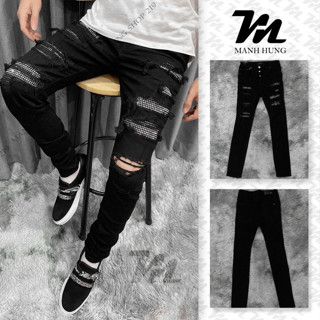 Quần Jean Nam Đen Đính Đá 4 Cúc Amiri Vintage, Quần Bò Nam Đen Vladak hoạ tiết 2024 hót nhất