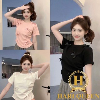 Áo croptop Đính Nơ Nhún Eo hai bên chất cotton sang chảnh HARIQUEEN - Áo babytee cổ tròn nhiều nơ