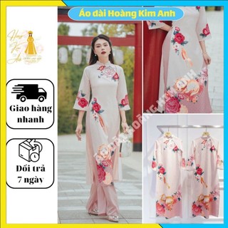 Áo dài cách tân nữ mẹ và bé thiết kế tay lỡ tiểu thư may sẵn, Áo dài truyền thống gia đình màu Hồng