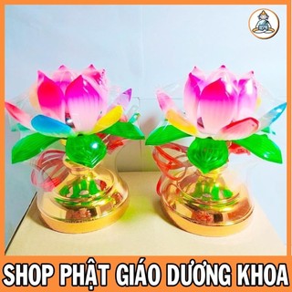 Bộ đèn bàn thờ hoa sen hs-01 đế vàng nhỏ