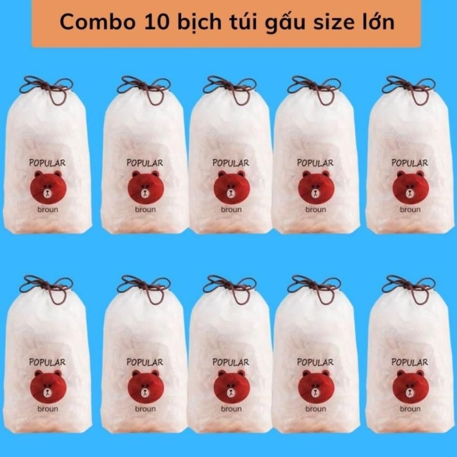 [Combo 10 túi ] Màng bọc thực phẩm co giãn siêu dai có chun kèm túi gấu chất liệu PE dùng 1 lần tiện lợi