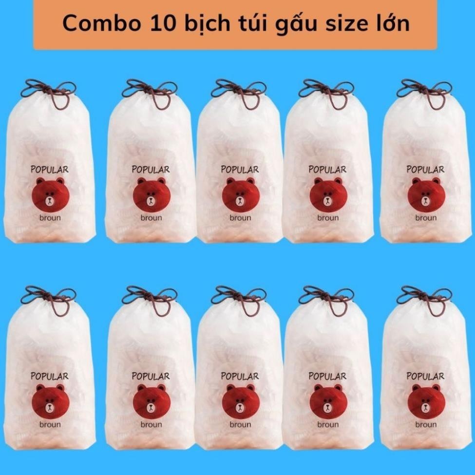 [Combo 10 túi ] Màng bọc thực phẩm co giãn siêu dai có chun kèm túi gấu chất liệu PE- Mũ chùm đầu dù