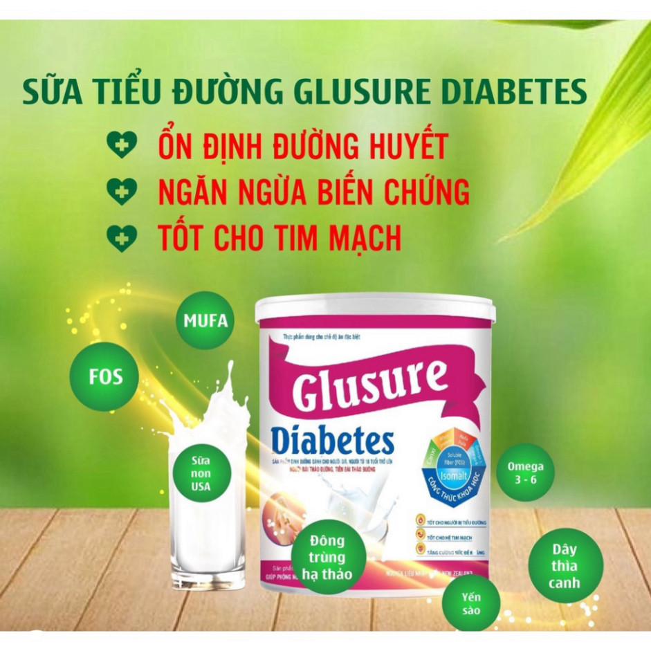 Sữa tiểu đường Glusure Diabetes 900g, Sữa cho người tiểu đường, Tiểu đường thai kỳ, Mỡ máu, Đái tháo đường