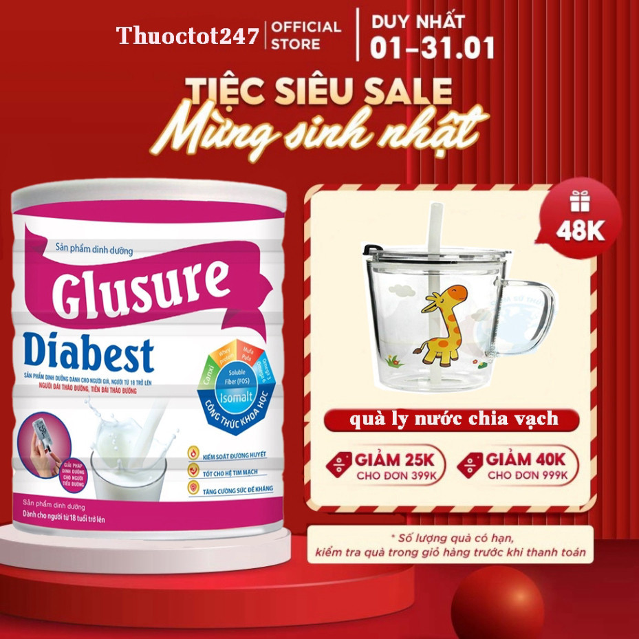 Sữa tiểu đường Glusure Diabetes 900g, Sữa cho người tiểu đường, Tiểu đường thai kỳ, Mỡ máu, Đái tháo đường