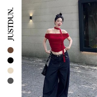 [Mặc 10 KIỂU] Áo trễ vai KÈM DÂY cộc tay nữ JUSTDUN thun cotton mềm mịn Z24