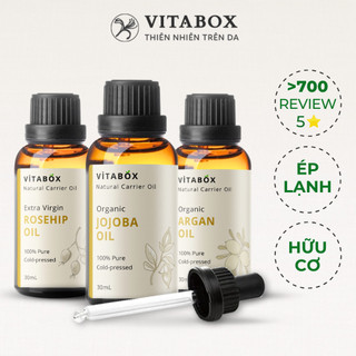 Dầu nền hữu cơ ép lạnh VITABOX Organic Carrier oil Jojoba Argan Grapeseed Avocado nguyên tinh chất dưỡng da mặt body tóc