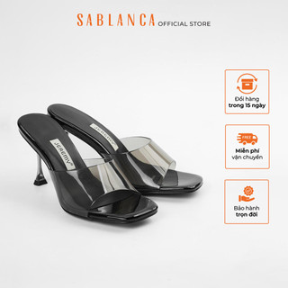 Guốc cao gót 7cm mũi vuông quai ngang trong suốt valerie pvc heels sablanca gn0004