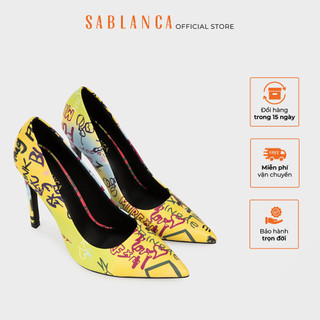 Giày cao gót 10cm mũi nhọn họa tiết graffiti pointy heels sablanca bn0163