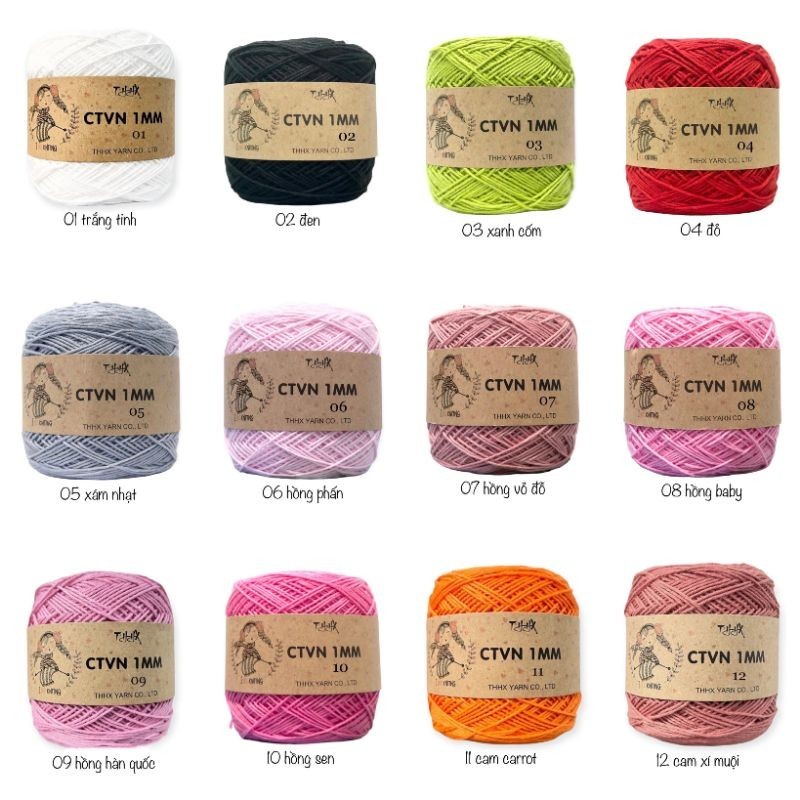 Sợi cotton Việt Nam Nhãn THHX 1mm ( MÃ 01 - 84 )