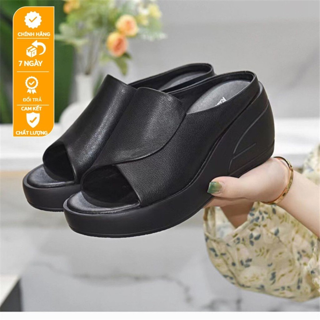 Dép đế xuồng da thật chống thấm nước tôn dáng 6cm siêu đẹp