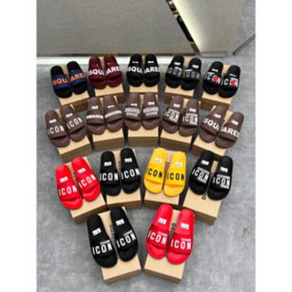 Dép quai ngang DSQ ICON Hot Trend Full Màu Chữ Cao Su Nổi, Đế Dập Chữ Chống Trơn Trượt Cực Tốt