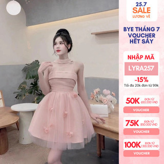 Váy dự tiệc tafta hai dây phối lưới đính hoa kèm joker cổ dáng xòe Lyra VTT130
