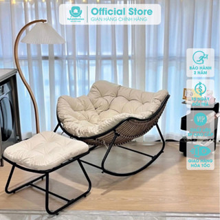 Ghế Lười Bập Bênh Thư Giãn Papasan Vuông FutureHomes, Chất Liệu Giả Mây Khung Thép Cứng Cáp, Đàn Hồi Cao, Decor Ban Công