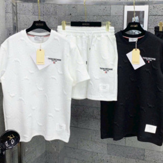 Đồ Bộ Cộc Thome Nam Vải Xốp Vân Nổi Thêu Logo, Bộ Quần Áo Nam Mùa Hè Phong Cách Thể Thao Du Lịch