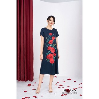 Đầm lụa in cúc kim cương đỏ nữ Mazano