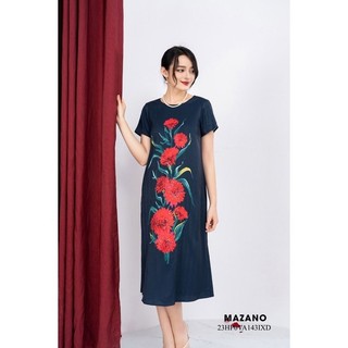 Đầm lụa in cúc kim cương đỏ nữ Mazano