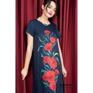 Đầm lụa in cúc kim cương đỏ nữ Mazano