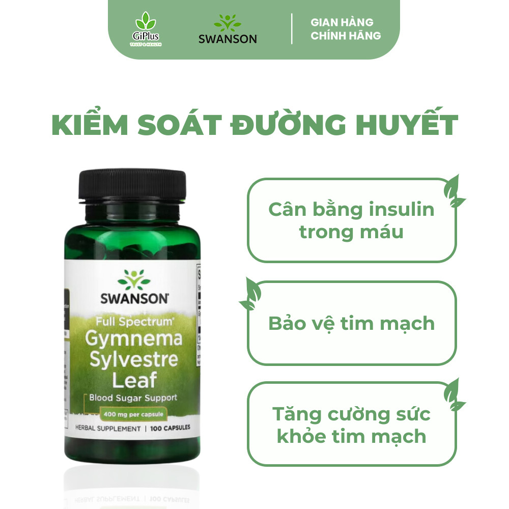Viên Uống Hỗ trợ đường huyết Swanson Gymnema Sylvestre Leaf 400mg 100 viên