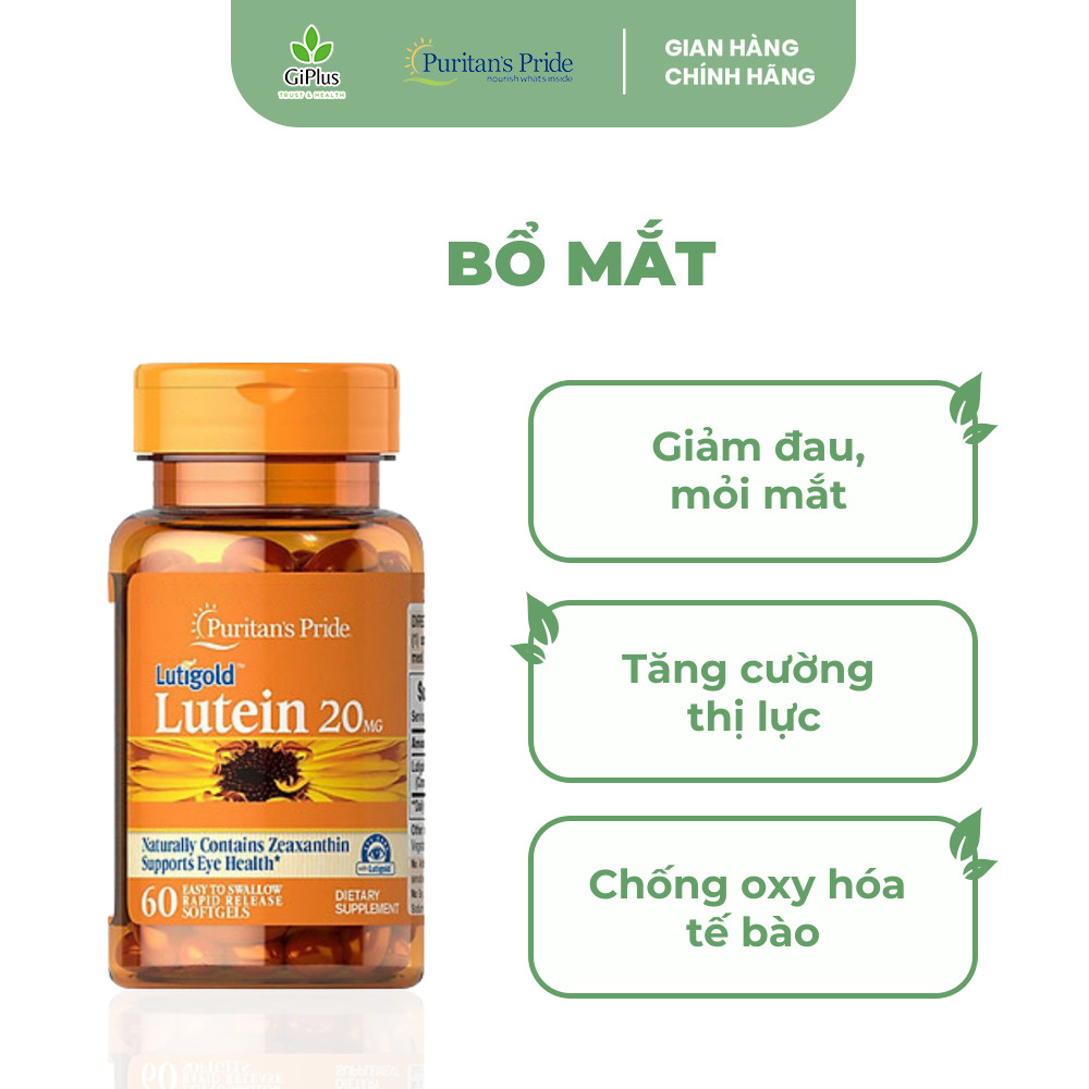 Viên Uống Bổ Mắt, Tăng Cường Thị Lực Puritan’s Pride Lutigold Lutein 20mg